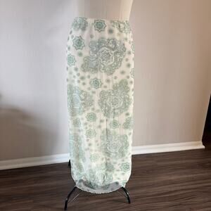 Vtg Y2K 2000s Pale Green Paisley Maxi SKirt Sz M Boho Cottagecore Fairycore